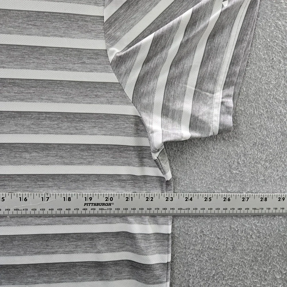 Adidas Men Polo L‎ Gray Striped Activewear Button Short Sleeve